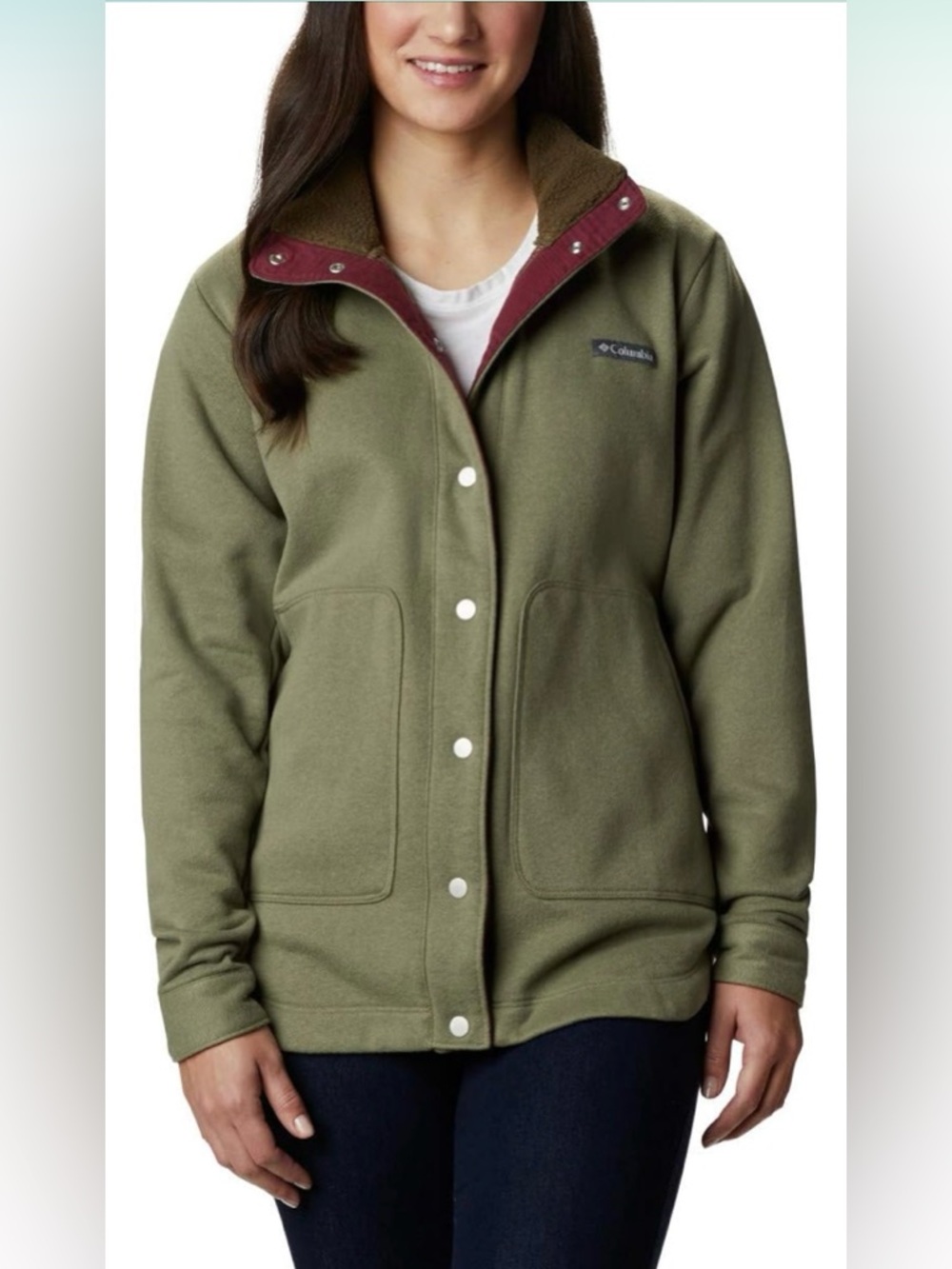 COLUMBIA “Hart Mountain” Shacket Shirt Jacket in Stone Green, Women’s XL